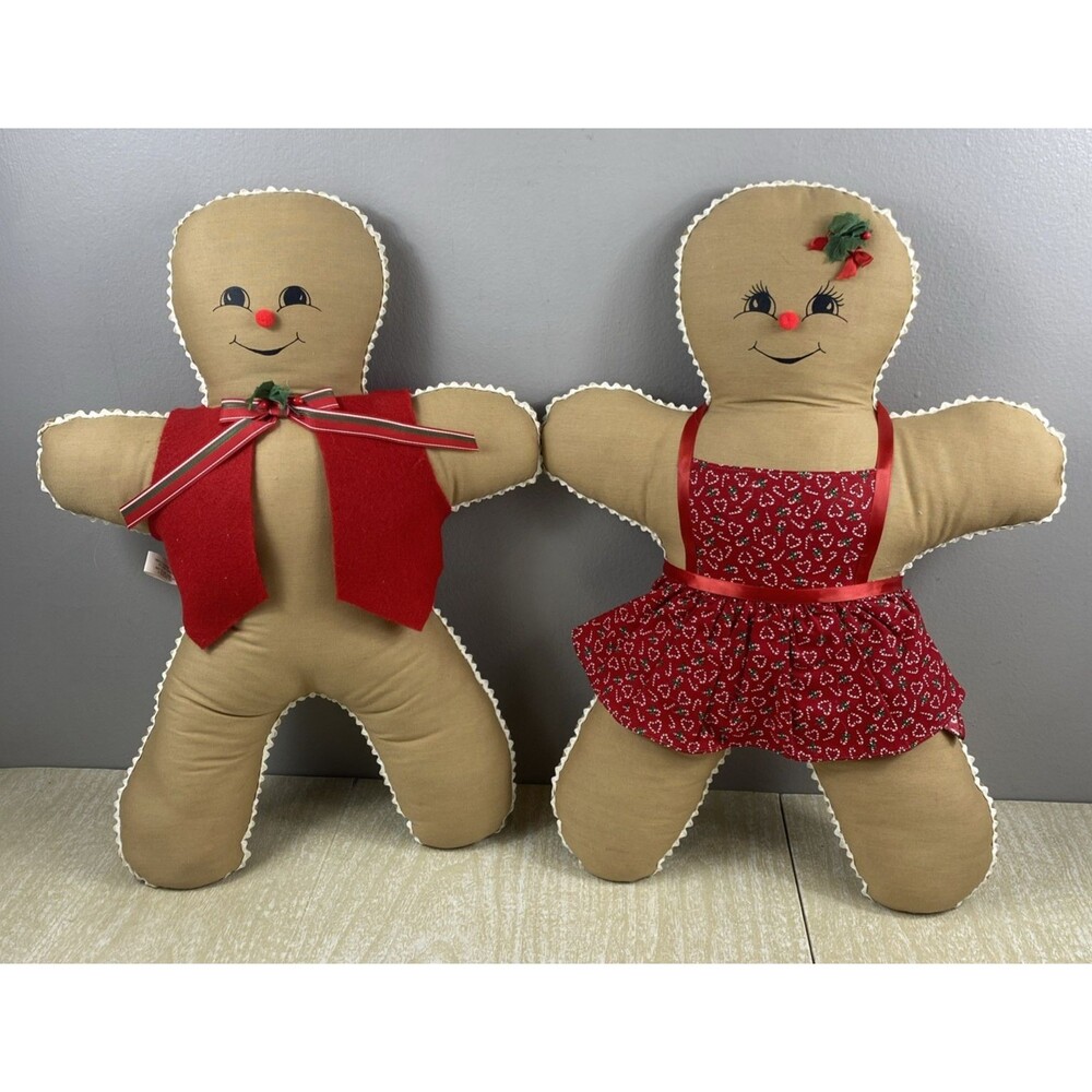 18.5" Handmade Gingerbread Fabric Couple By Crafty Lady Fullerton CA